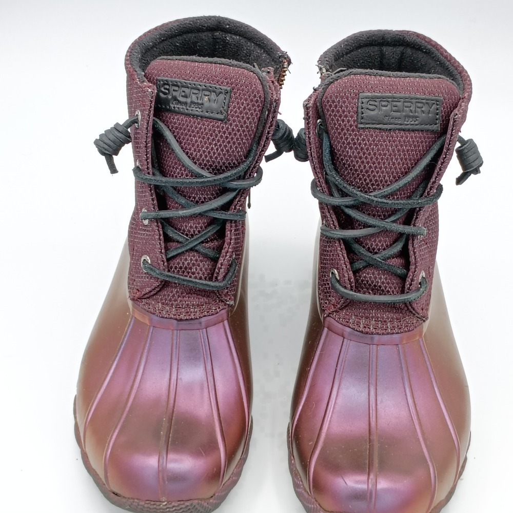 Sperry Womens Saltwater Duck Boot Iridescent Purple Size 8 Waterproof Zipper